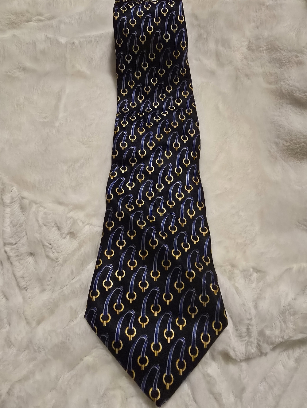 LUCA FRANZINI Navy Patterned Men's Tie with blue and Gold Accents